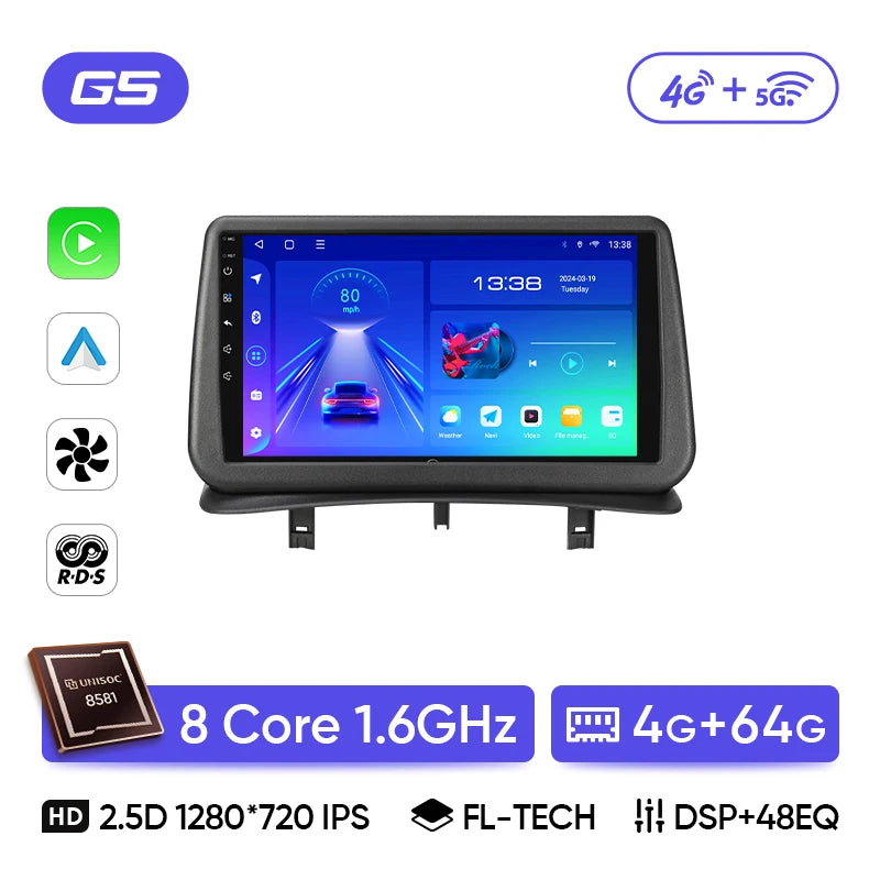 Car Stereo with Apple CarPlay & Android Auto, Compatible with Renault Clio 3 (2005-2014)