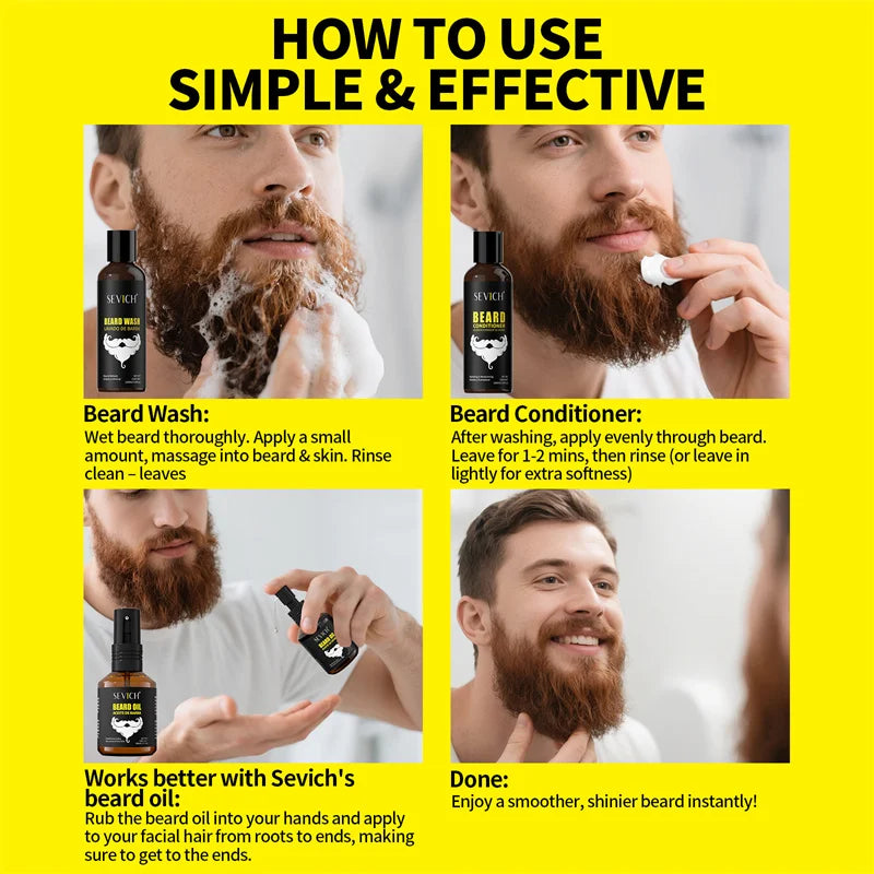 Beard Growth Shampoo Natural Beard Care Set for Men Beard Hair Enhancer Styling Moisturizing Beard Conditioner Beard Care Kit