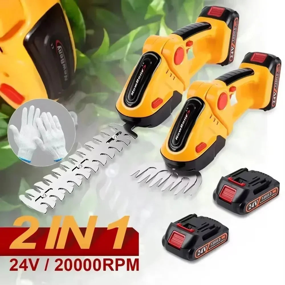 21V cordless 2-in-1 hedge trimmer and grass shear