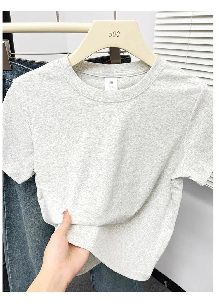 Women's solid short sleeve tee, casual Y2K — view 17 of 20