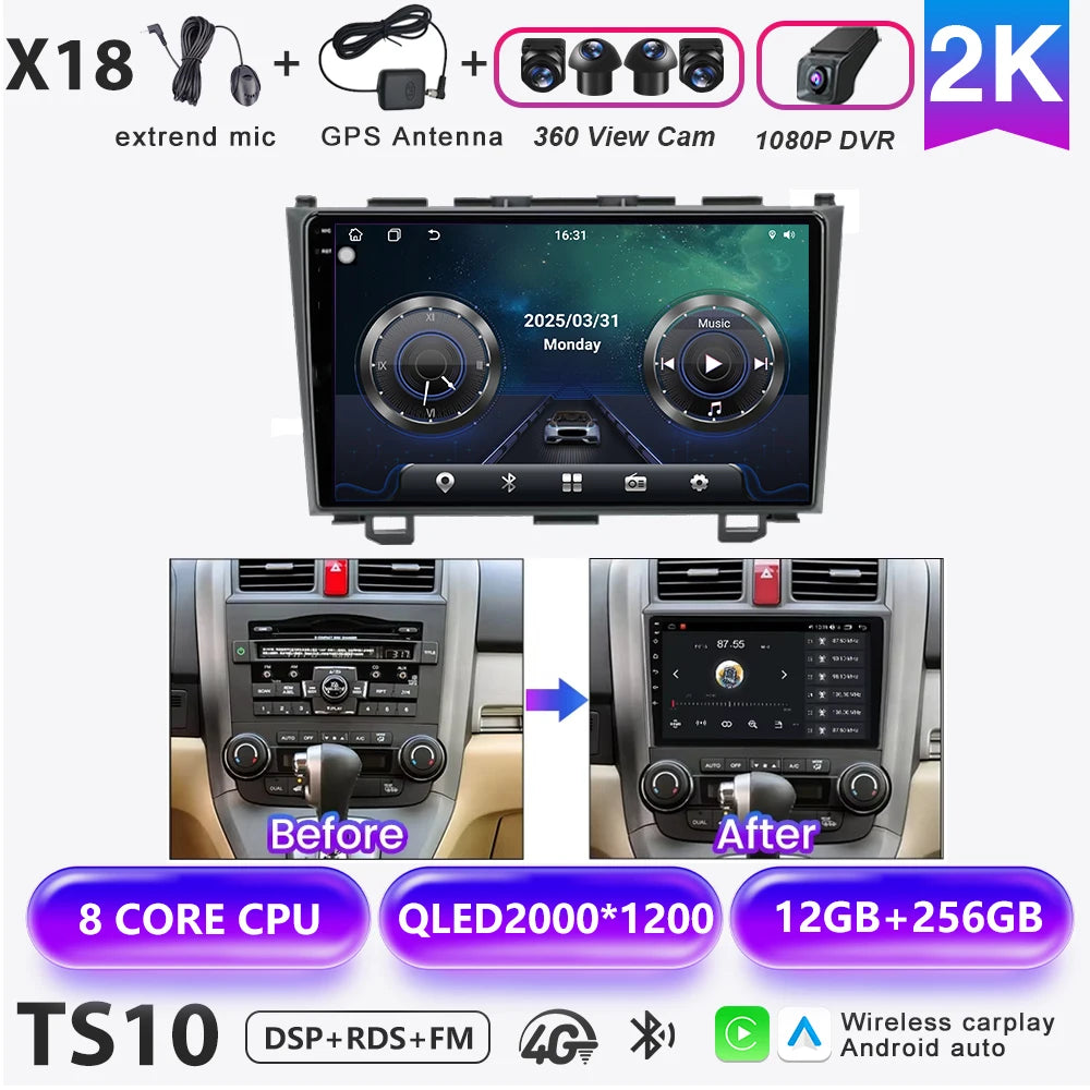 Carplay Car Radio For Honda CR-V 3 RE CRV 2007-2011 Android 16 Multimedia Video Player 2 Din Navigation GPS DVD Head Unit 8Core