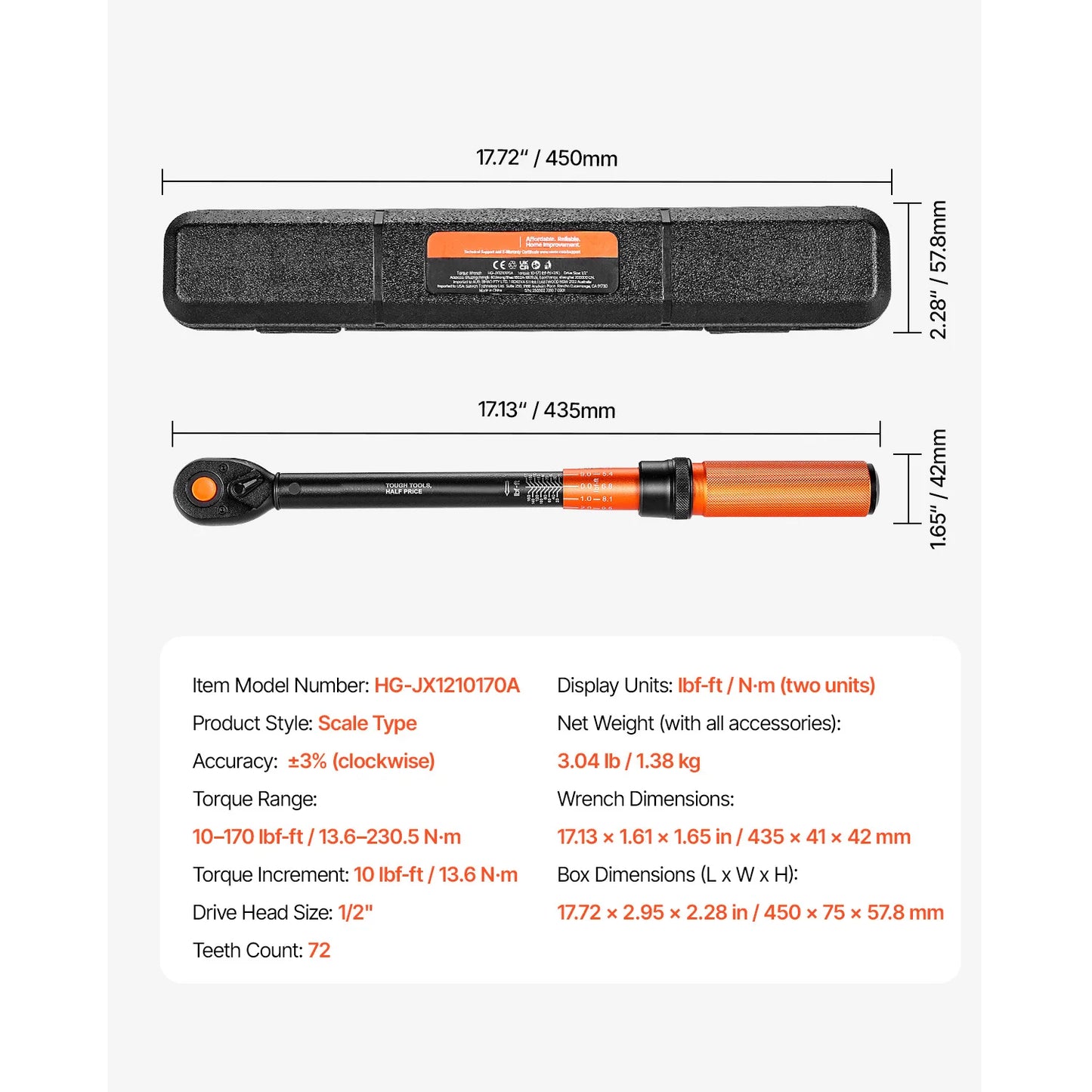 SucceBuy Mechanical Click Torque Wrench Set – Dual-Direction Adjustable Drive Wrench with Dual Range Scales | Multiple Torque Ranges | Auto & Precision Tool