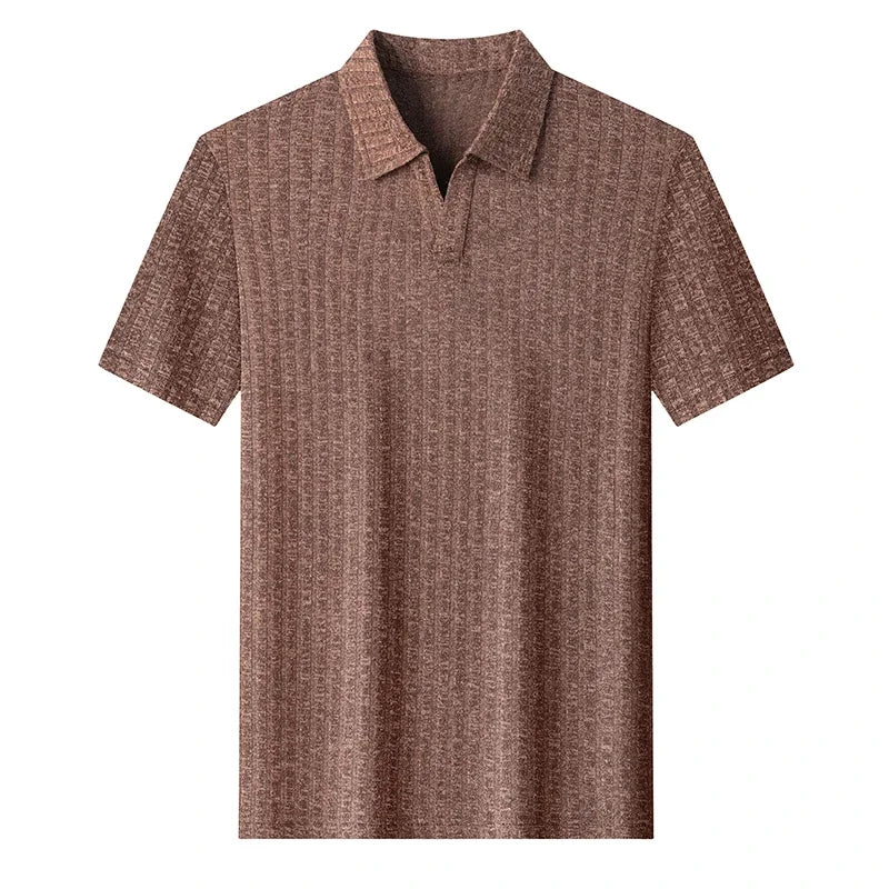 Men's Ribbed Stripe Polo - Soft Knit Short Sleeve, Business Casual