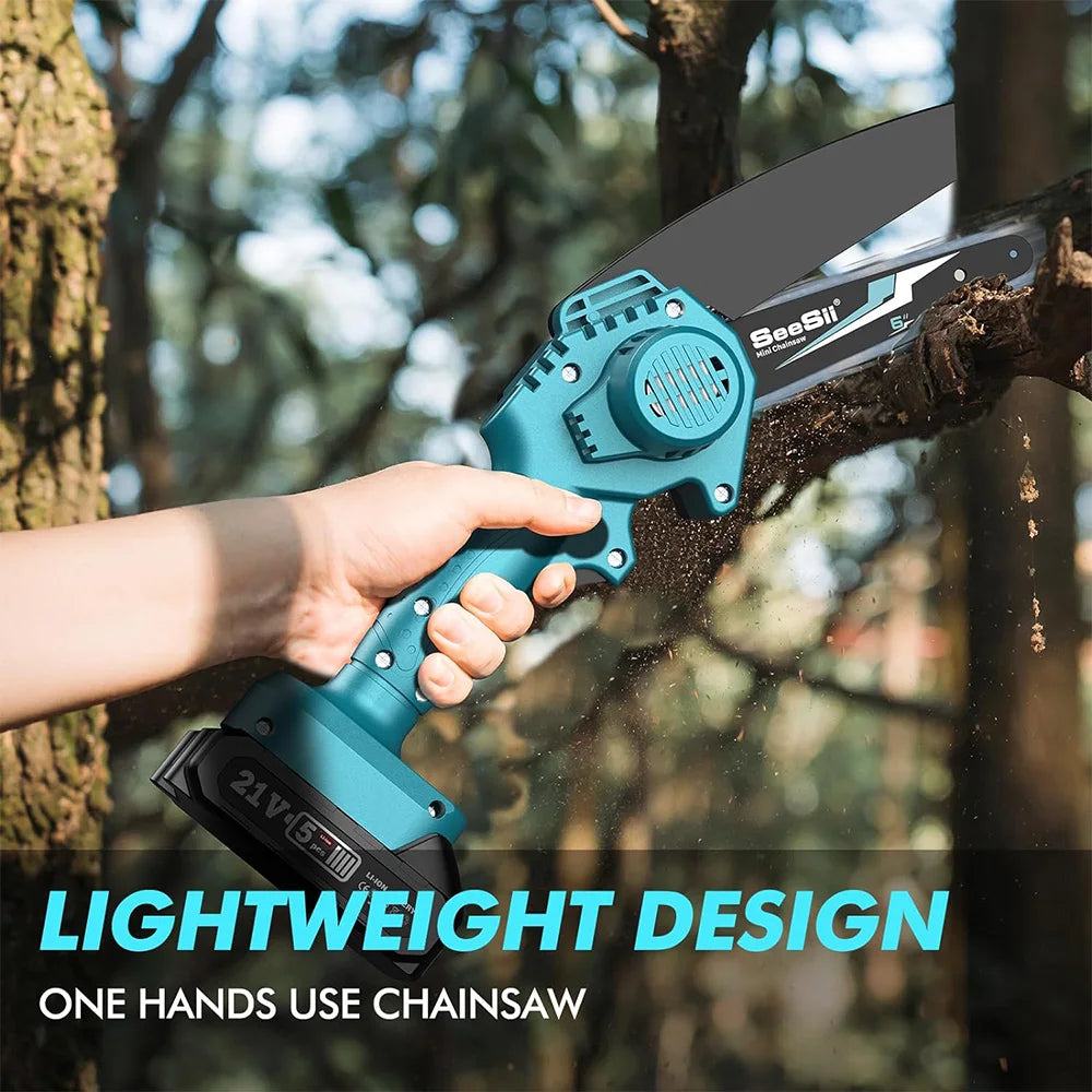 Seesii Cordless Mini Chainsaw — 6" Electric Pruning Saw (Compatible with Makita 18V Battery)