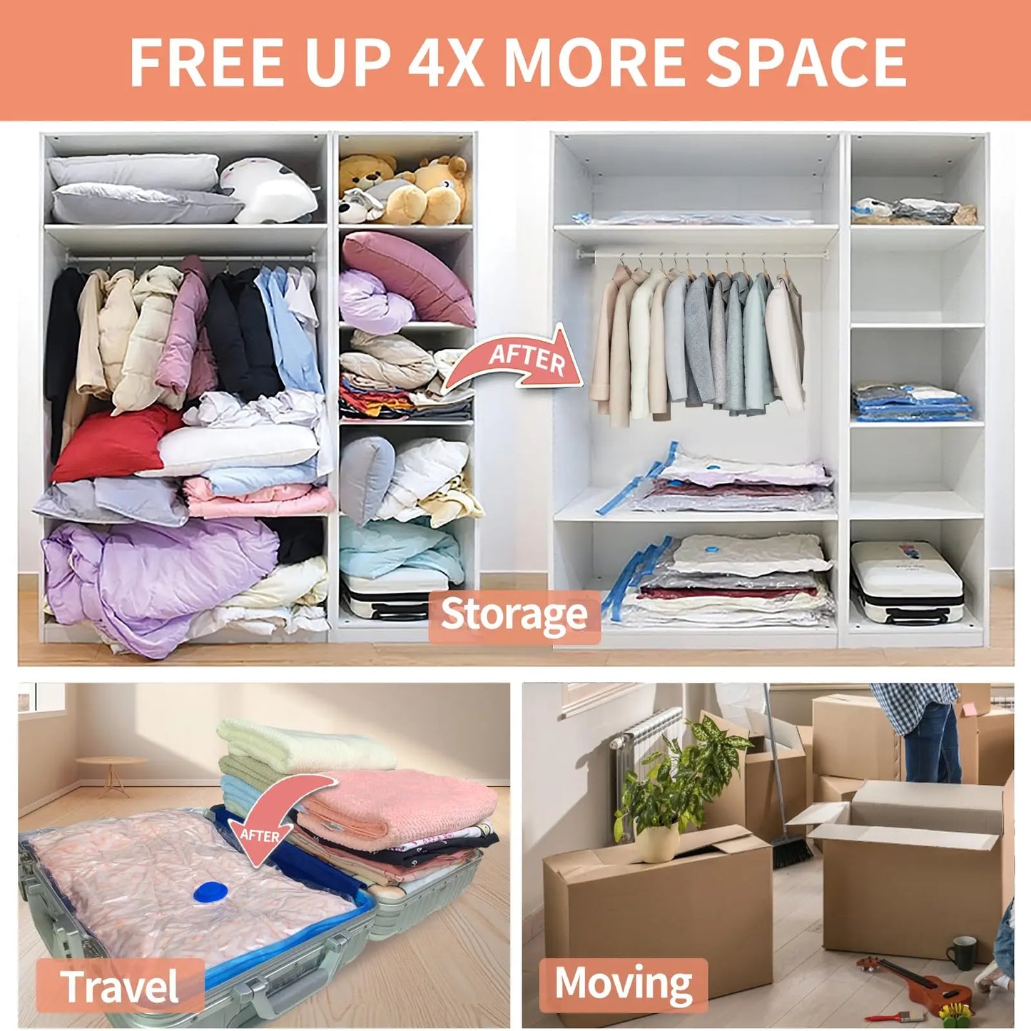 4pcs Thickened Vacuum Compression Bag, Transparent Quilt Vacuum Bag, Storage Bag, Household Clothing Storage And Sorting Bag