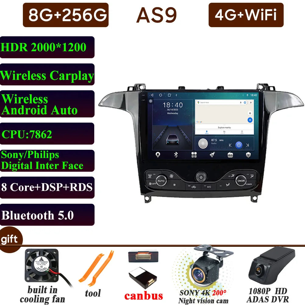 Car Stereo with Apple CarPlay & Android Auto, Compatible with Ford S-MAX & Galaxy