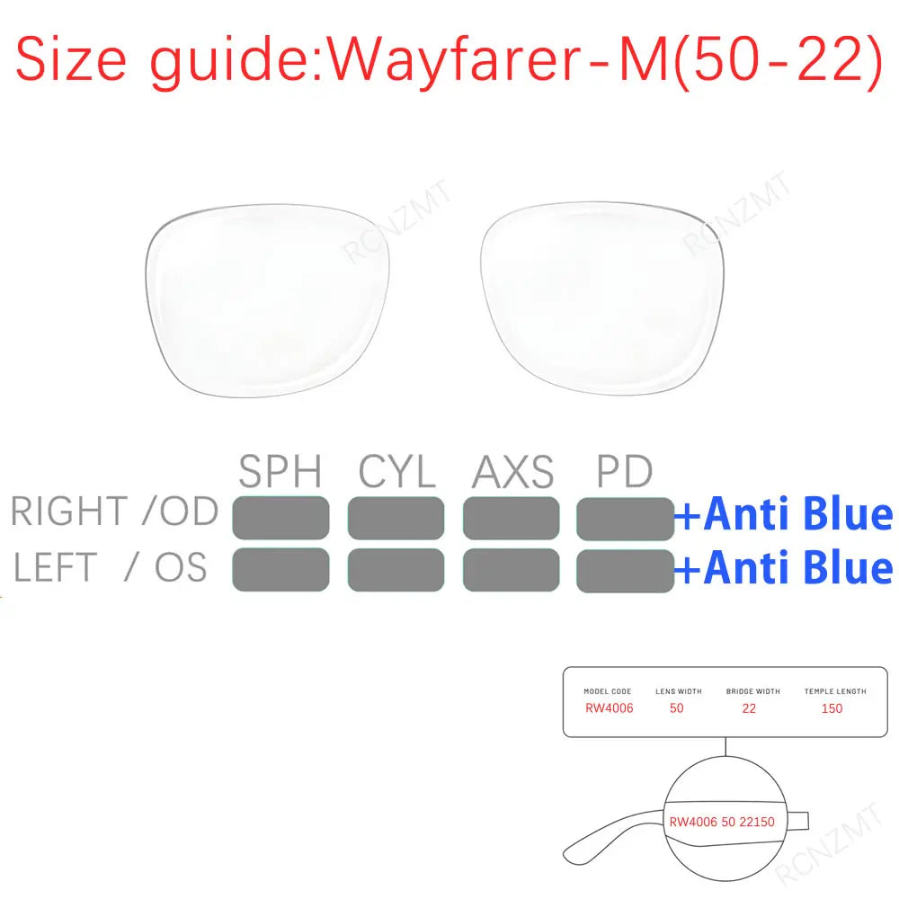 For Ray Ban Meta Lens Replacement Transitions RW4006/4008 Wayfarer Headliner Anti Blue Prescription Lenses Accessories
