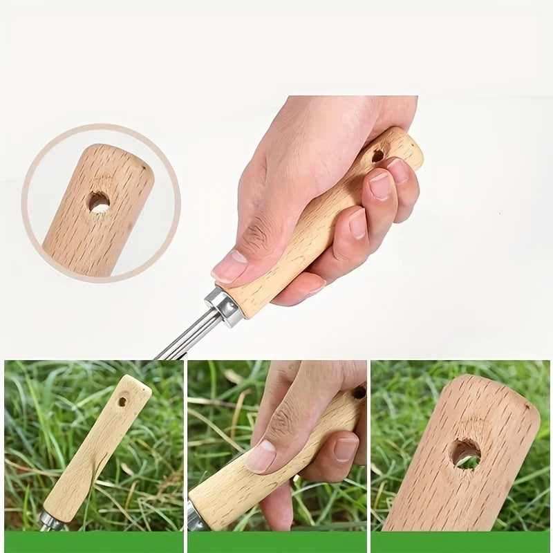 1 multifunctional ergonomic stainless steel weed killer: easy to remove weeds and dandelions, wooden handle weed control tool