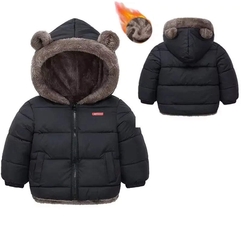 Kids Fleece Lined Hooded Coat - Padded Winter Jacket for Boys & Girls
