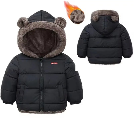 Kids Fleece Lined Hooded Coat - Padded Winter Jacket for Boys & Girls