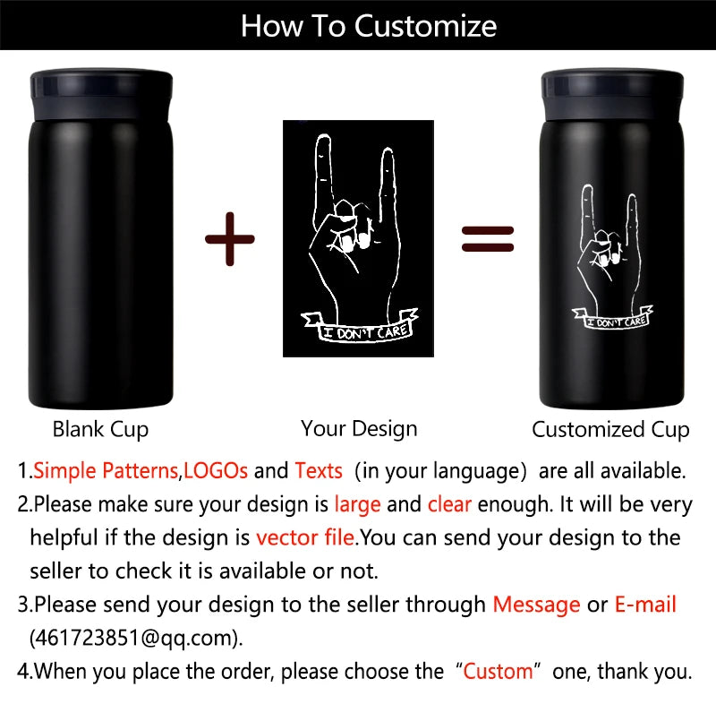 200/300ML 316 Stainless Steel Pocket Mini Thermos Custom LOGO Black Hot Water Bottle Vacuum Flask For Ice Coffee Travel Cup