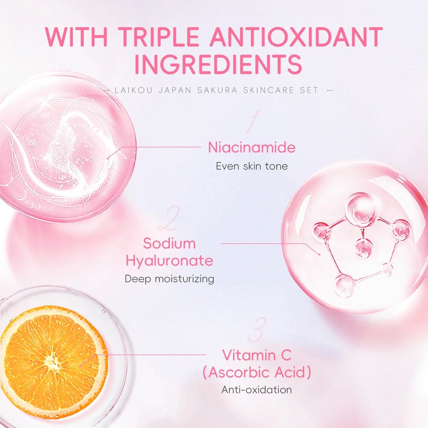 5pcs/set Laikou Sakura Skin Care Set Facial Cleanser Toner Face Serum Eye Cream Hydrating Moisturizing Anti Aging Skin Care Kit