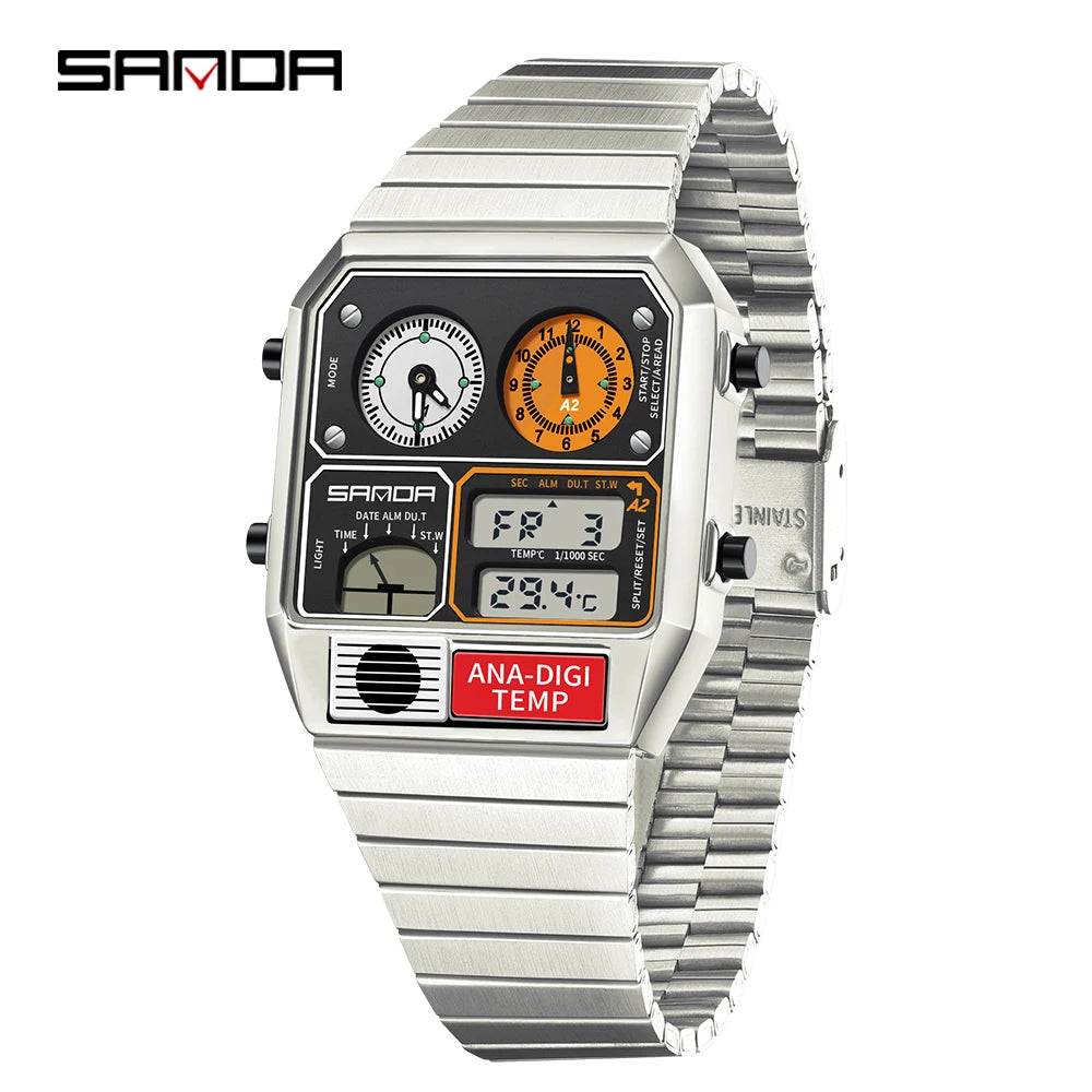 SANDA Fashion Hot 3192 Men Watch Thermometer Stopwatch Timing Men's Digital Wristwatch Multifunctional Waterproof Man Watches