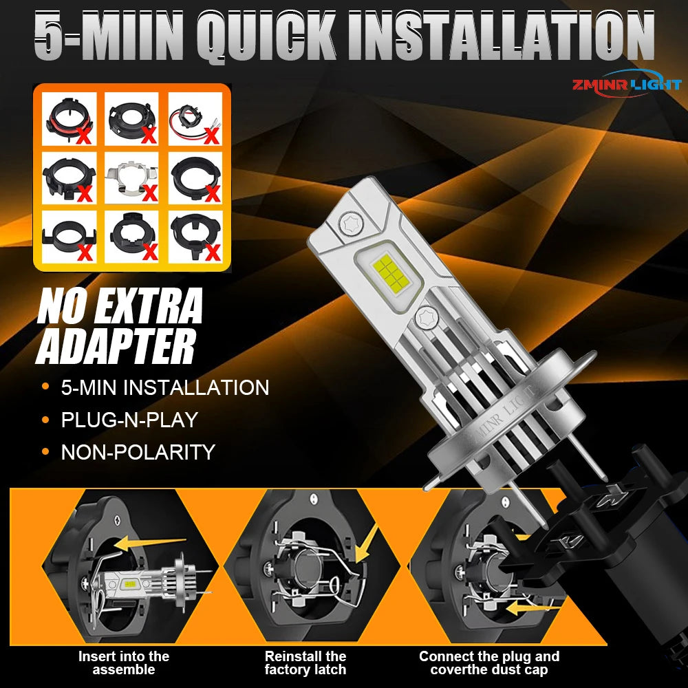 LED H7 H4 H1 Bulbs for Car Headlight CANBUS Turbo Fan Auto Lights Super Bright Mini LED Headlamp 6000K White Lamp 12V Plug&Play