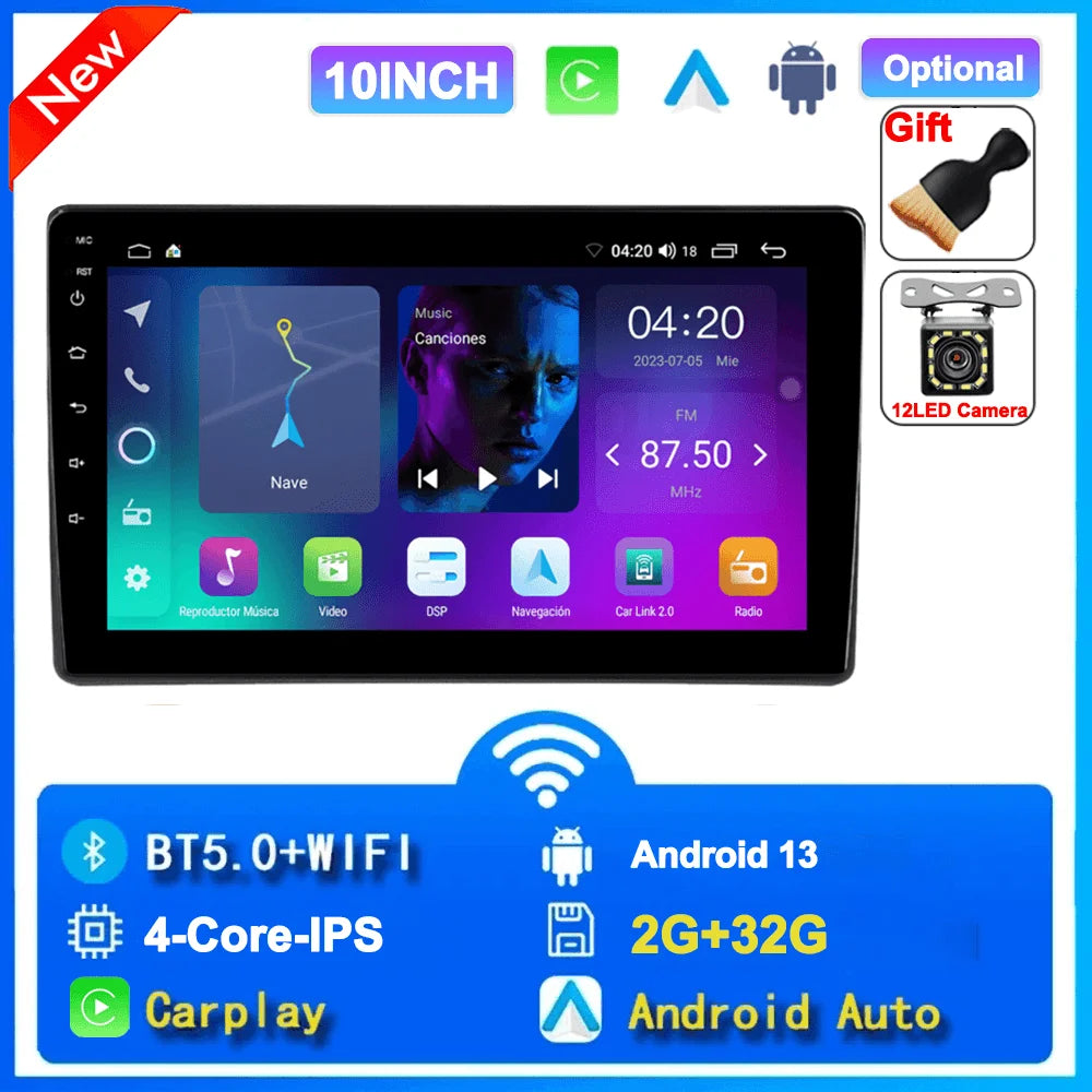 Universal 2-DIN Android 13 Car Stereo (7"/9"/10", 64GB) — CarPlay, Android Auto, GPS, WiFi