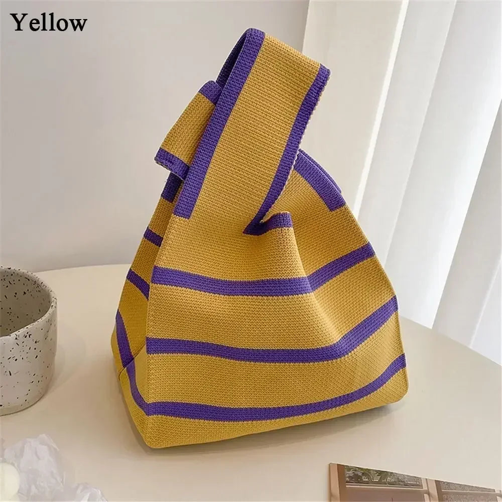 Cat Knit Handbag Fashion Knit Handmade Shopping Bags High-capacity Knot Wrist Bag Girls