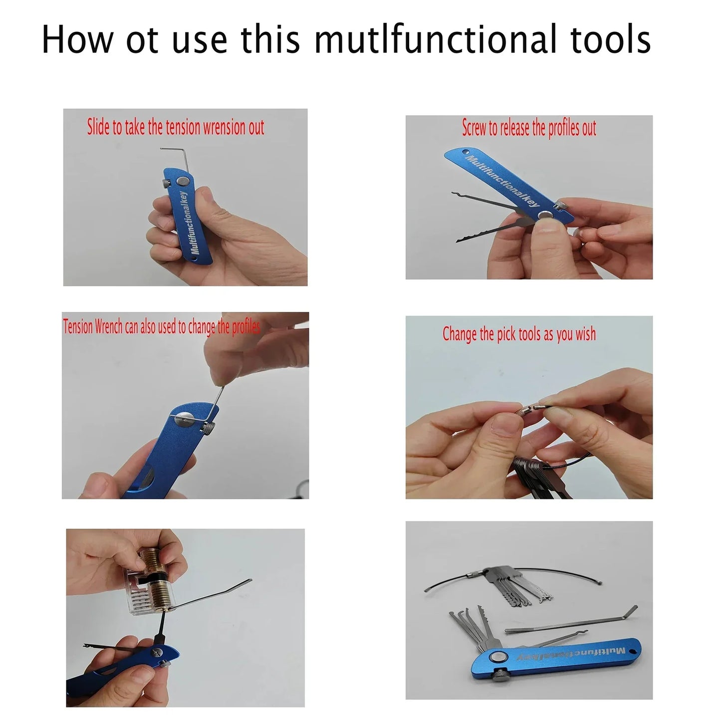1pc 21-in-1 Portable Locksmith Unlocking Pick Tools Set 8.5cm*2cm Fold-able Design Outdoor EDC  Beginner Friendly Professionals