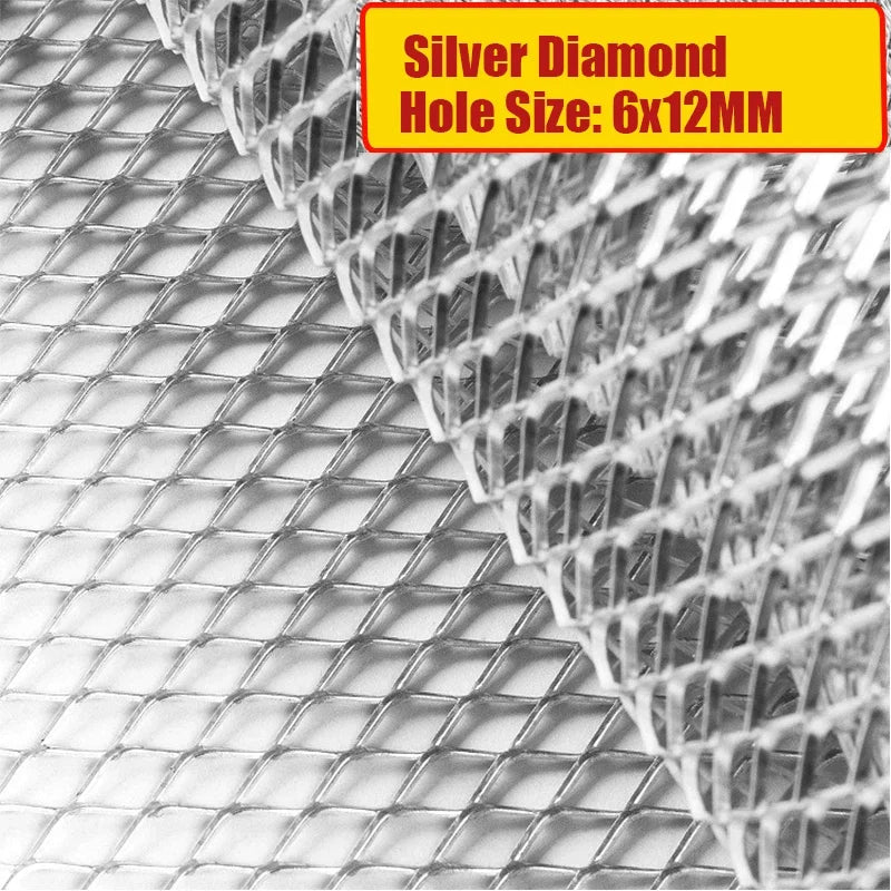 100x33cm Universal Aluminum Alloy Car Grill Mesh Auto Bumper Grille Cover Net Protector Hexagonal Diamond Seagull Black/Silver