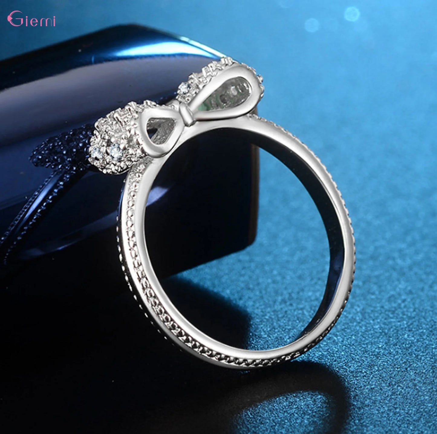 925 Sterling Silver Bow Knot Cubic Zirconia Ring for Women