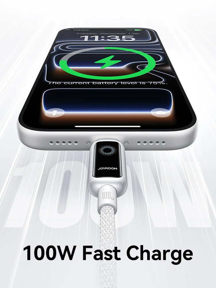 Joyroom 100W USB C Cable Automatic Power Off Fast Charge Type C Cable For iPhone 16 15 Pro Max  Xiaomi Sumsang Huawei