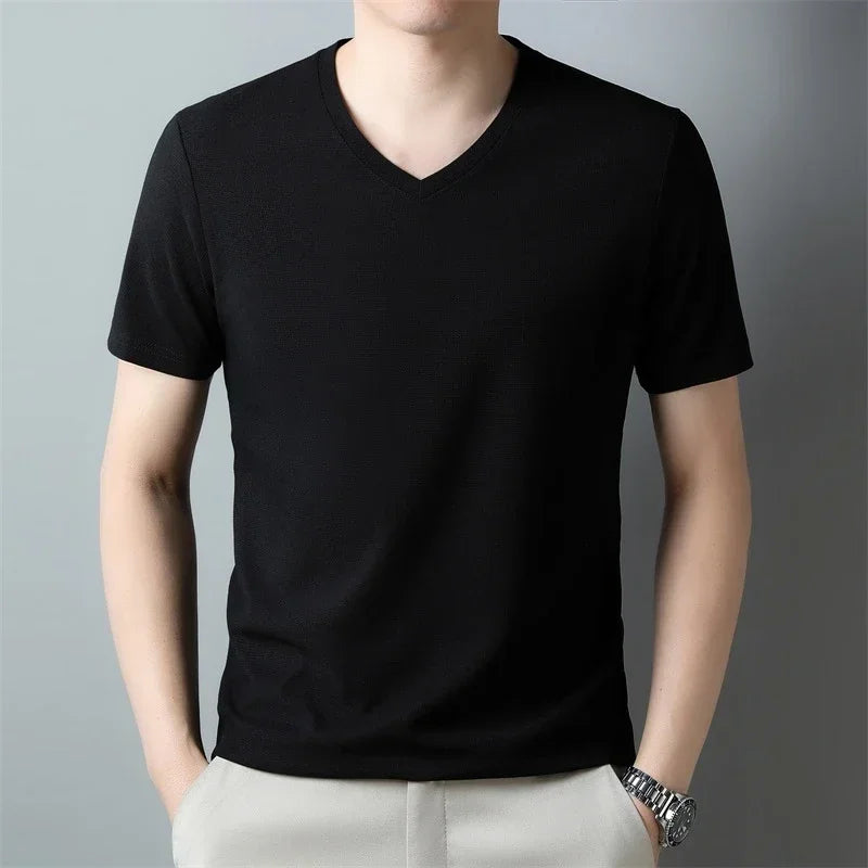 Men's Waffle V-Neck Tee - Short Sleeve, Soft Comfortable Summer