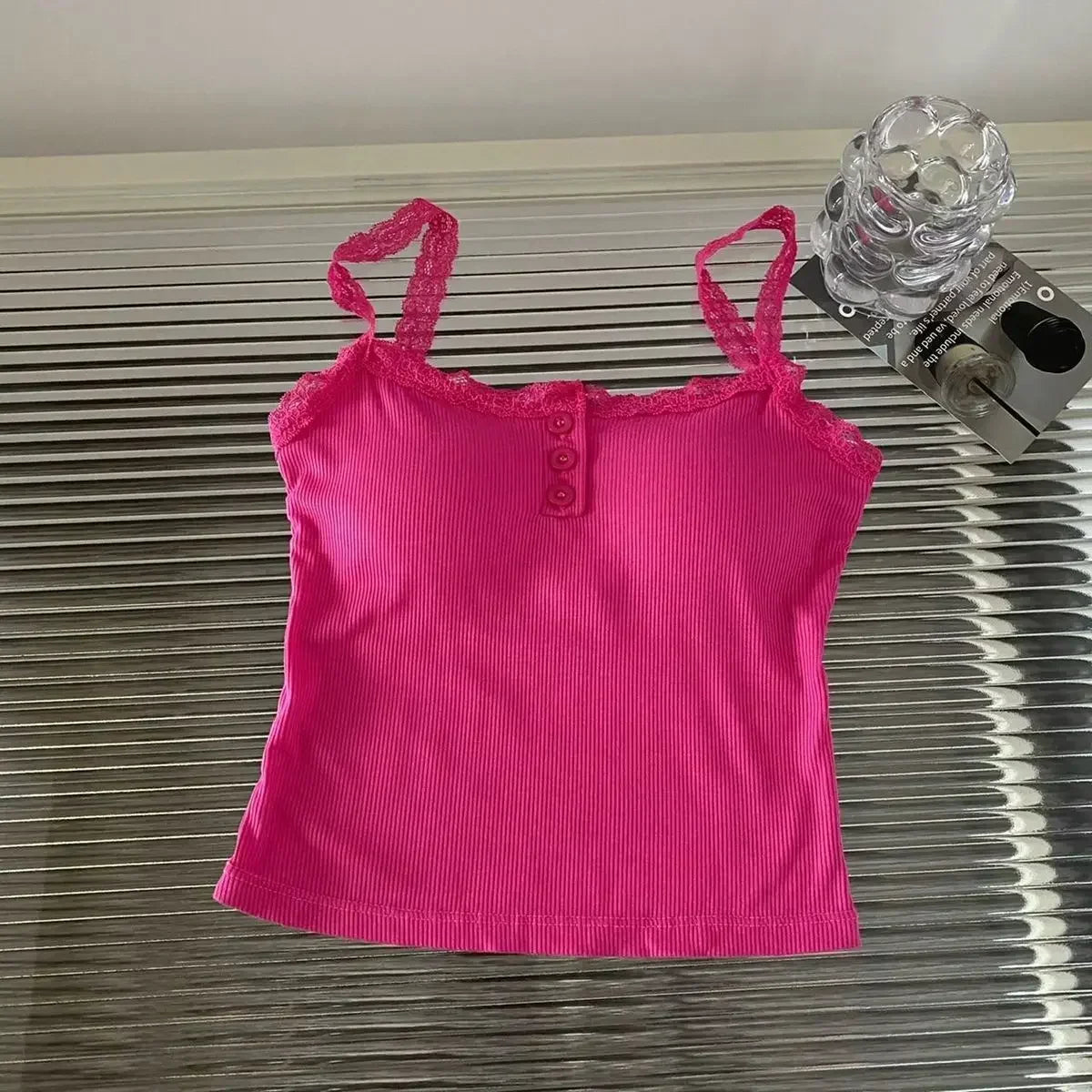 Women's Knit Tank Top — Padded Lace Camisole Crop Vest