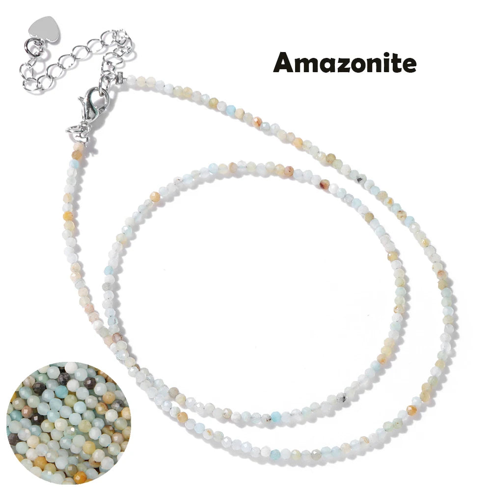 Mini Gem Stone Beaded Necklace 2mm Faceted Natural Agat Quartz Female Fashion Party Choker for Women Girl Jewelry Gift Wholesale