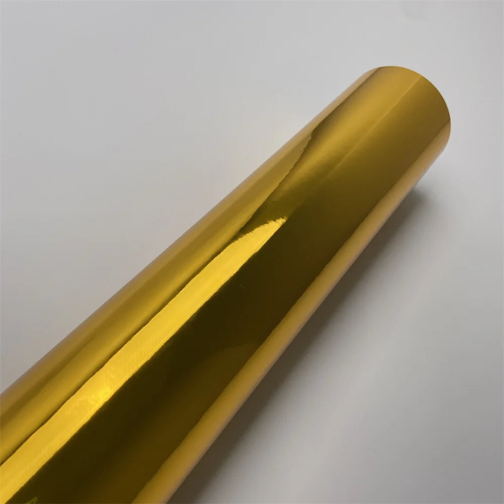 Glossy Gold Chrome Vinyl Wrap Film Car Motorcycle Sticker Waterproof Bubble Free Self-Adhesive Auto Styling Foil Sheet Decal