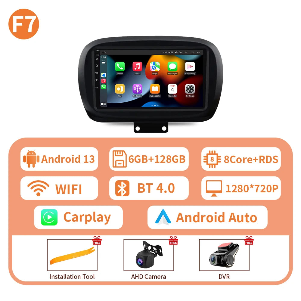 Car Stereo with Apple CarPlay & Android Auto, Compatible with Fiat 500X (2014-2020)