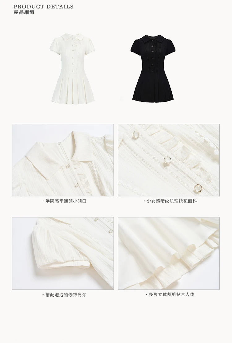High Quality Dress A-line Elegant Sexy Lace Short Sleeved Shirt Skirt Commuting College Style Decoration Retro Dress Vestido Y2k