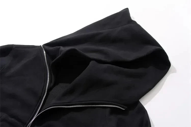 Men's Hooded Zip-Up Cloak Jacket, Black Streetwear