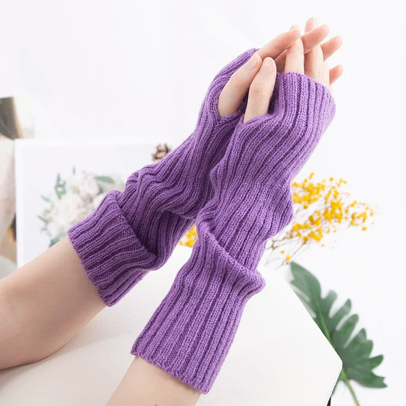 Women's Long Knit Fingerless Gloves, Arm Warmers