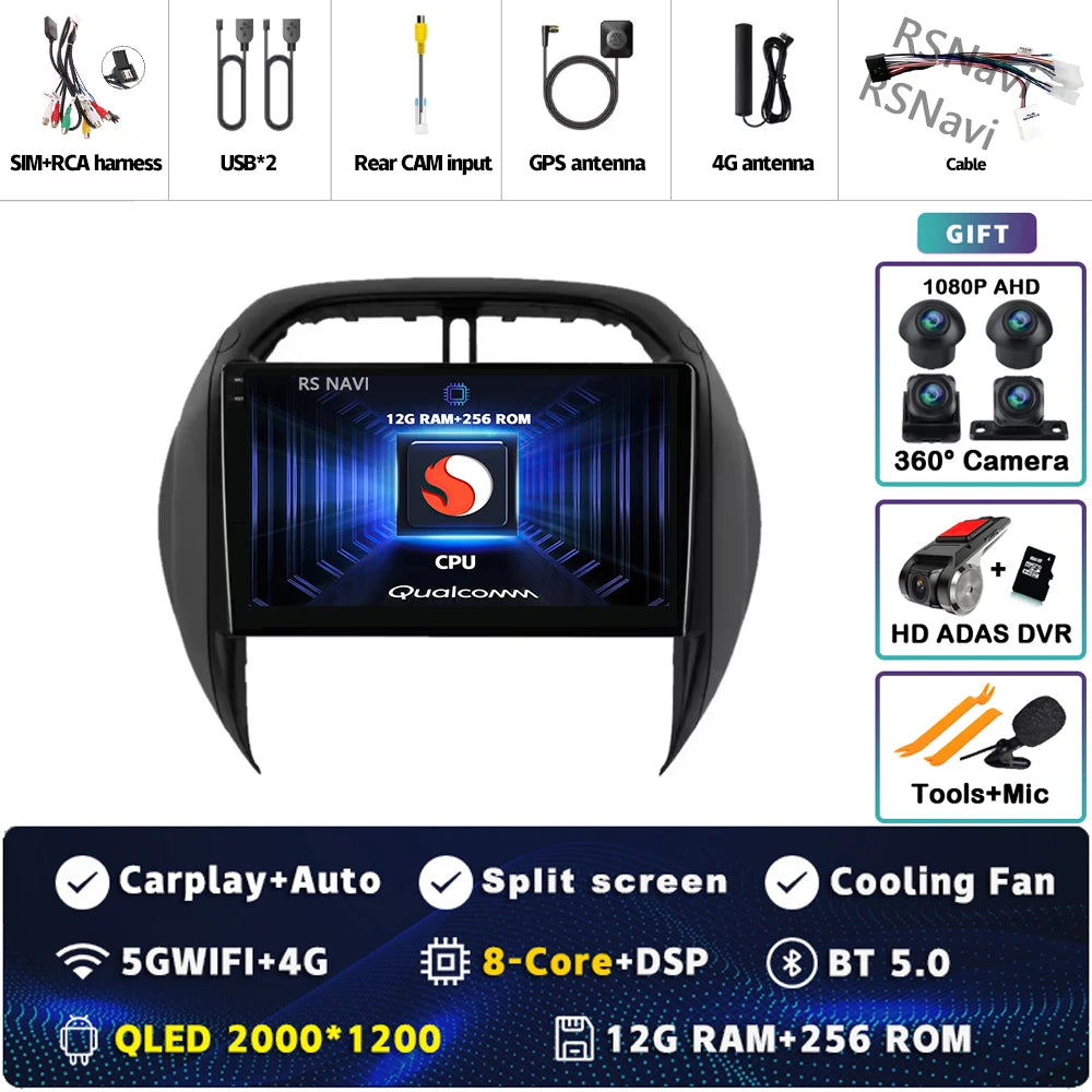 Android 16 For Toyota RAV4 2 CA20 CA20W XA20 2003 - 2005 2K QLED Stereo Car Radio Multimedia Video Player GPS 4G CarPlay