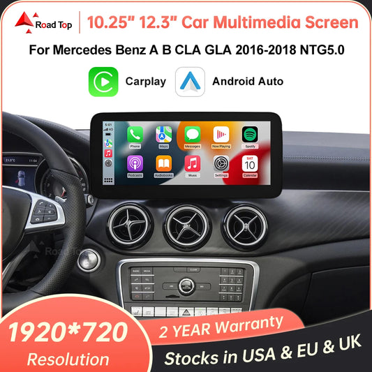 RoadTop Wireless CarPlay Android Auto Car Multimedia Display For Mercedes-Benz CLA GLA A Class W176 2026-2026 NTG5.0 TouchScreen