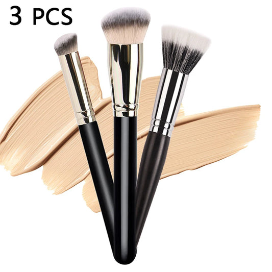 3 Pcs Makeup Brush Set - Foundation, Concealer & Powder Brushes