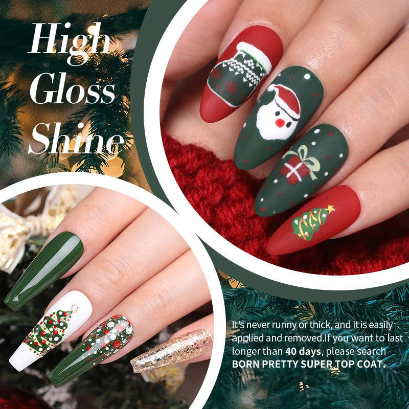 BORN PRETTY Christmas Green Glitter Gel Nail Polish 10ml Sparking Red Glitter White Gold Silver Santa Winter Snowflake Soak Off