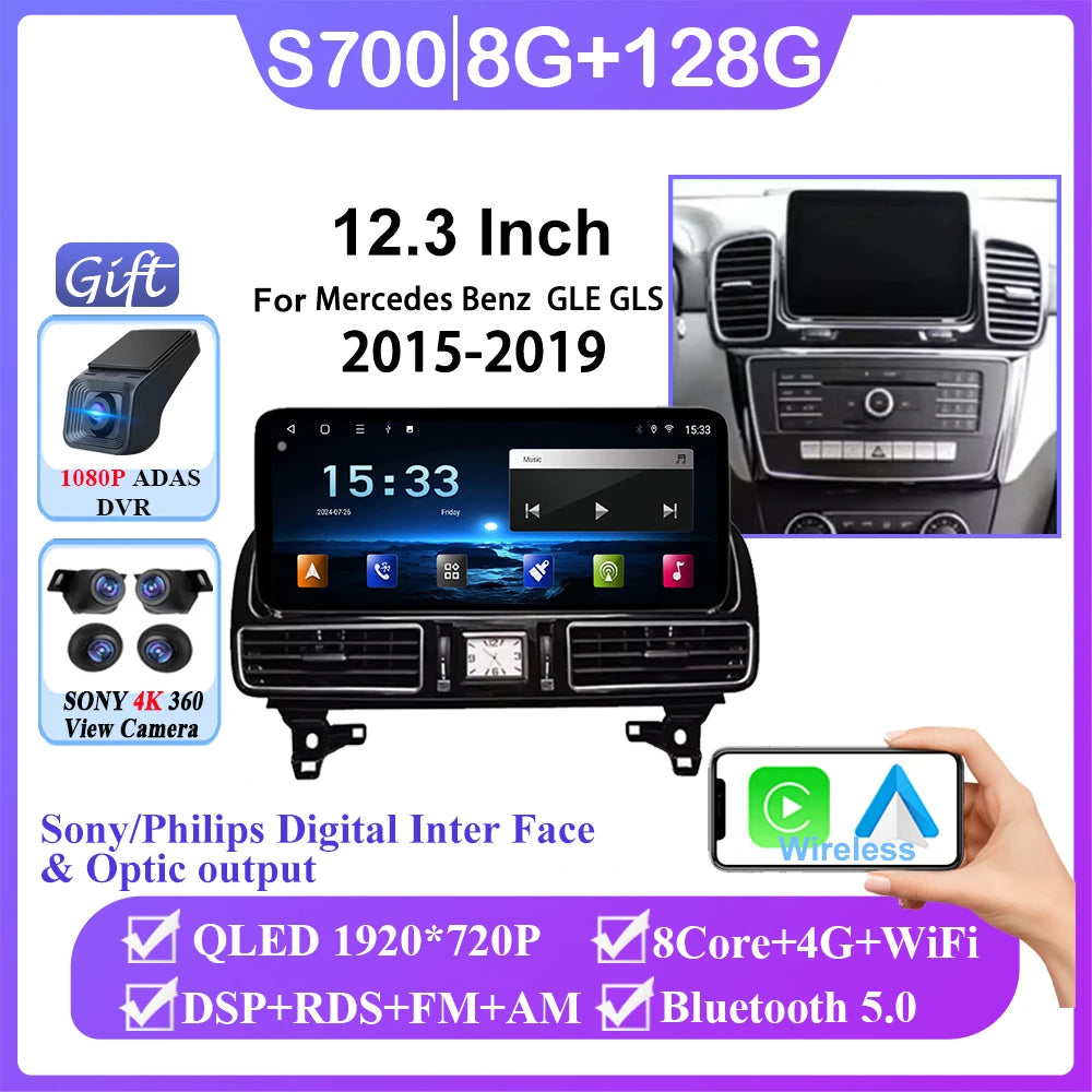 For Mercedes Benz ML GL GLE GLS W166 X166 2012-2019 Car Radio Multimedia Video Player Navigation GPS Android 15 CPU No 2din DVD