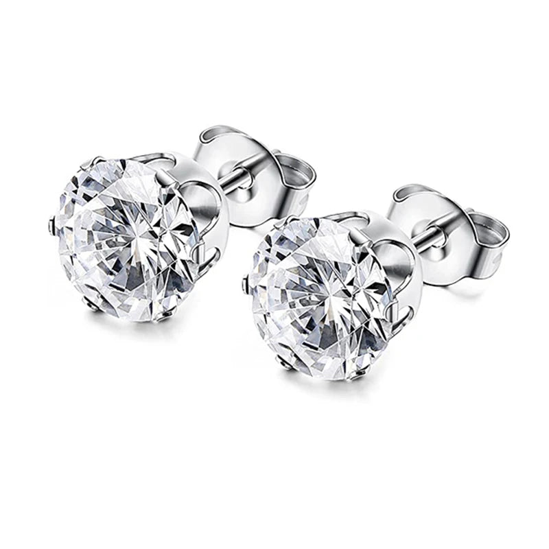 1-2 Pairs Hypoallergenic 316L Stainless Steel Square Round CZ Stud Earrings Sensitive Ear Studs Jewelry Set for Men Women 3-8MM