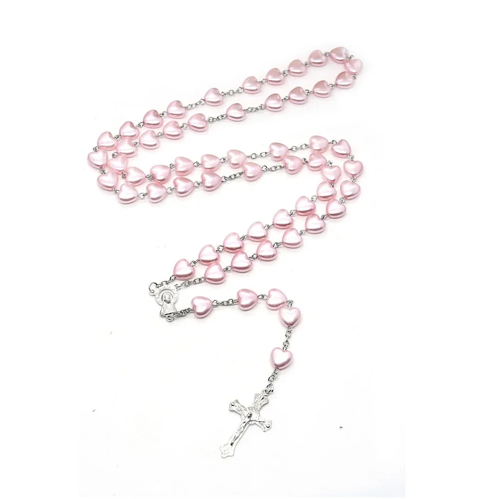 Catholic Porcelain White Love Rosary Prayer Car Ornament Mary Blessing Rosary Prayer Porcelain White Heart-shaped Beads