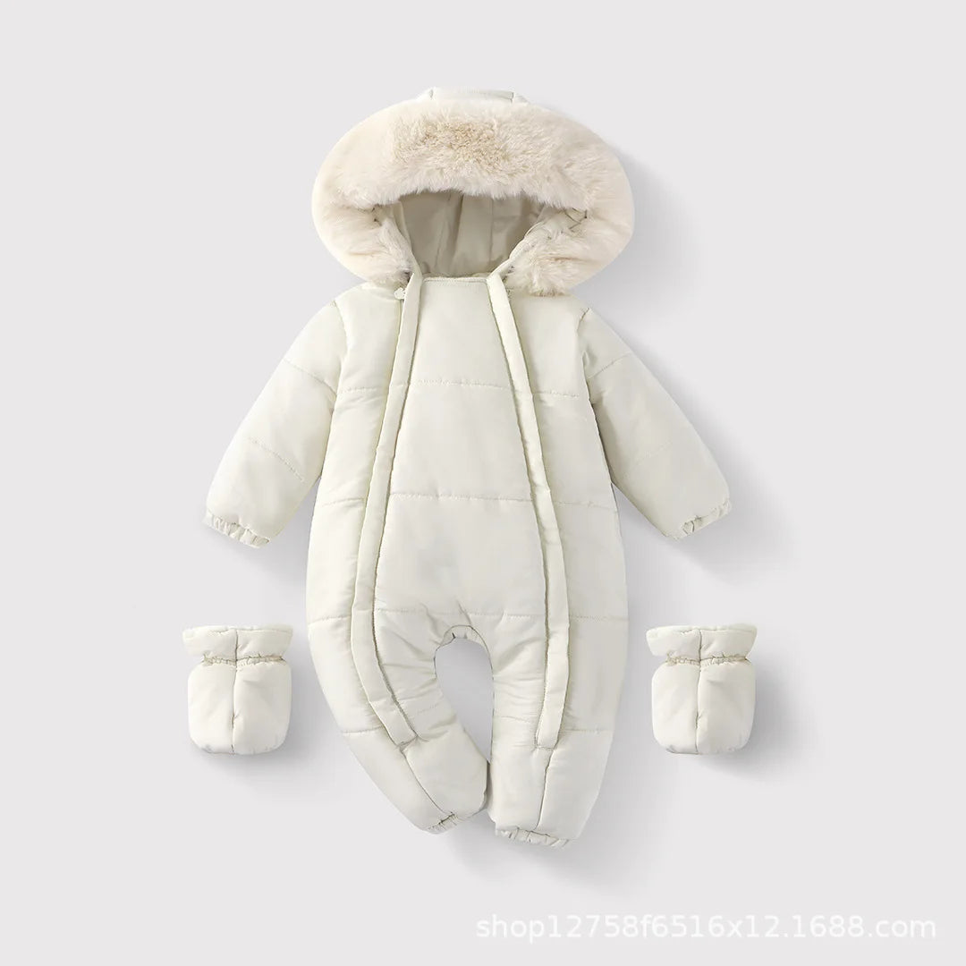 Newborn Hooded Winter Romper with Mittens - Velvet-Lined Baby Jumpsuit - photo 9