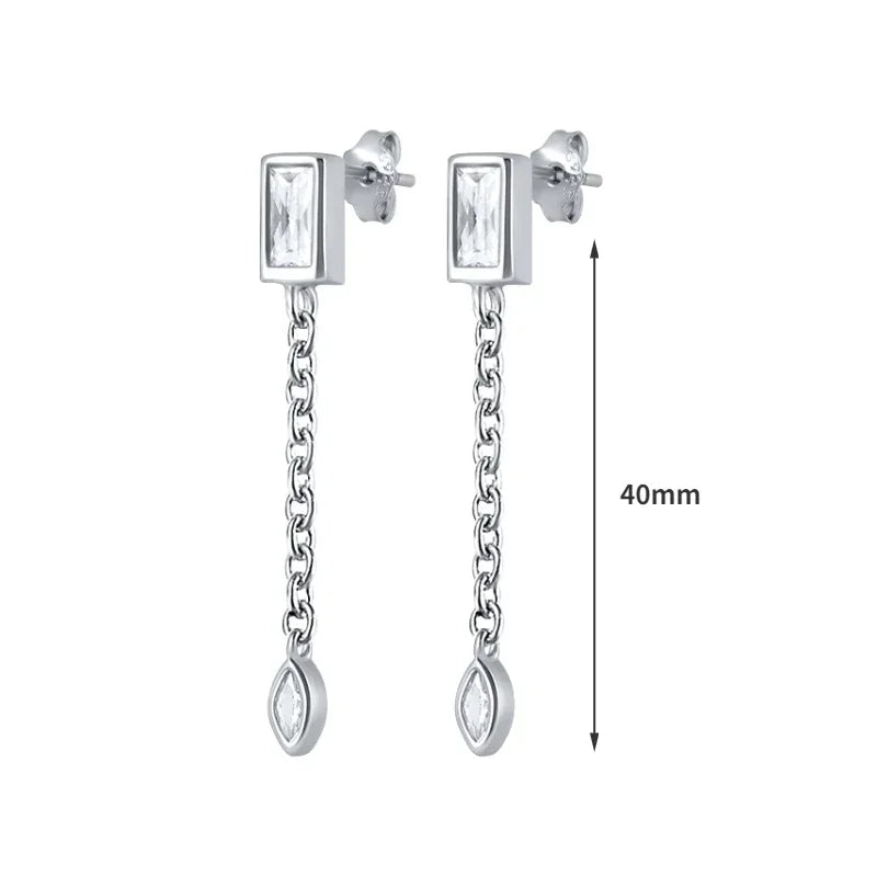 925 Sterling Silver Tassel Hoop Earrings for Women - White Zircon