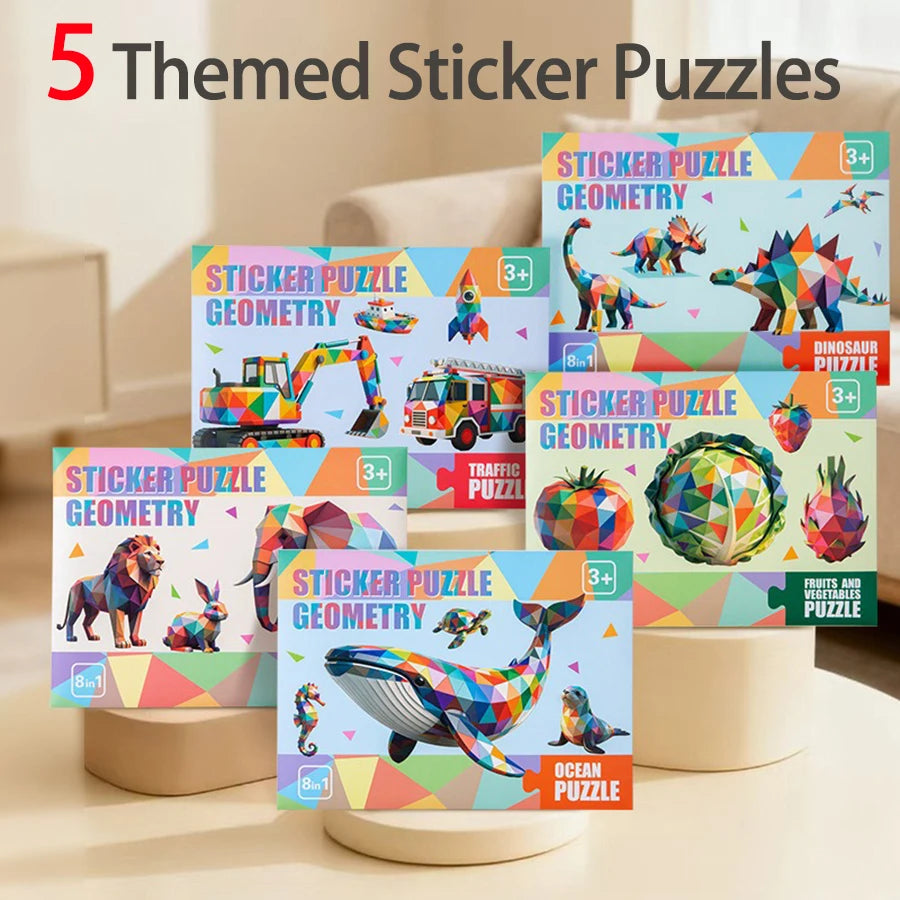 3D Puzzle Stickers DIY Craft Kits Animal Collage 5 Themes Back-to-School Gift Creative Educational 9-PCS Kit with Clips