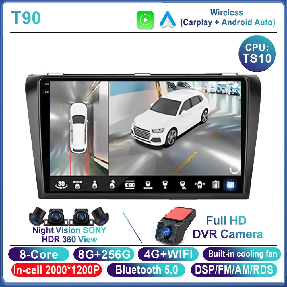 Car Stereo with Apple CarPlay & Android Auto, Compatible with Mazda 3 (2004-2009)