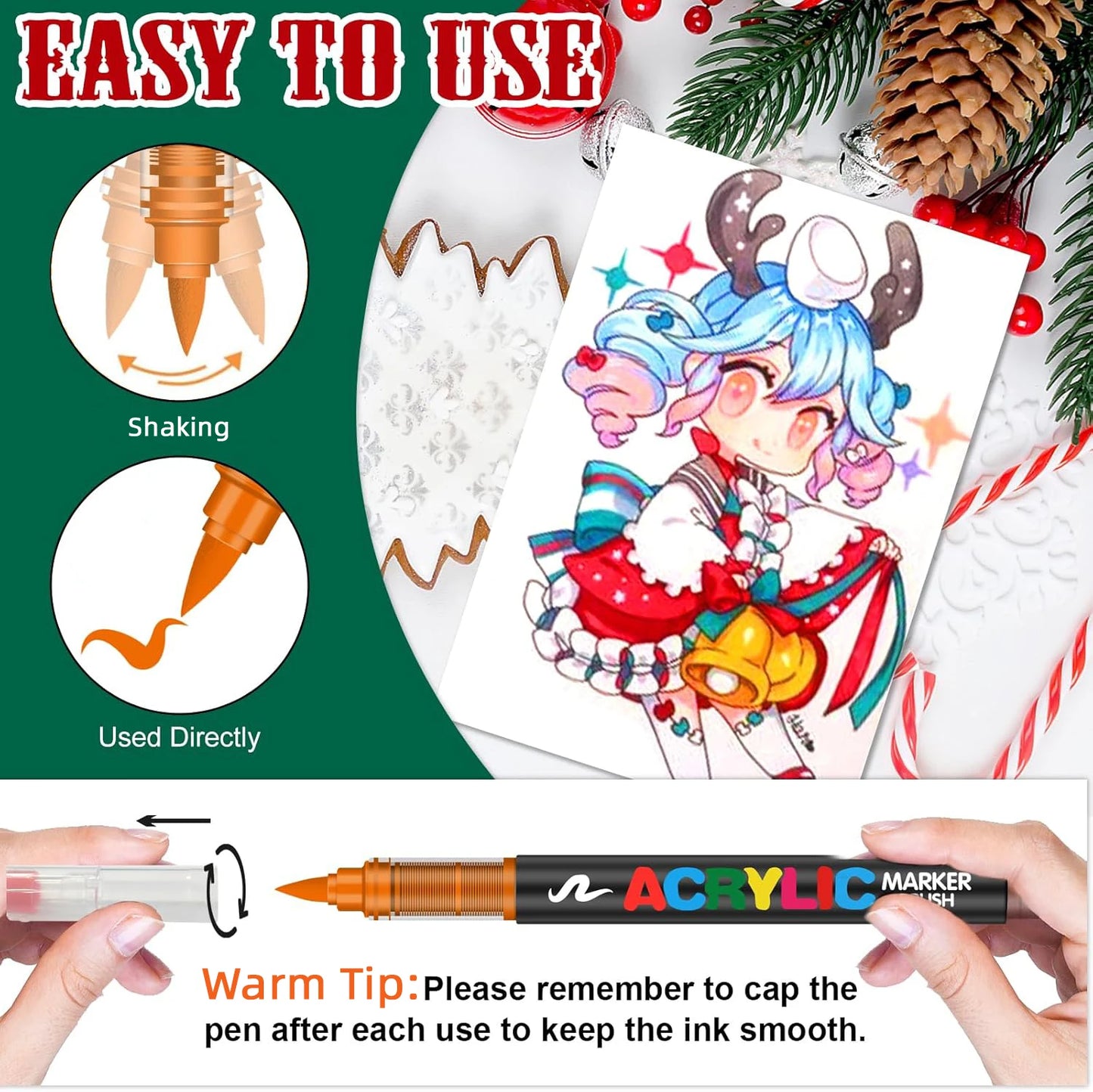 12-366 Colors Acrylic Painting Marker Waterproof Acrylic Brush Marker Professional Acrylic Marker Set DIY Coloring Art Supplies