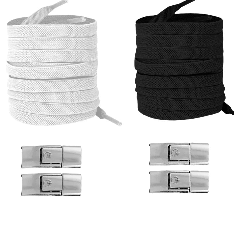 No-Tie Elastic Shoelaces with Press Lock – 8mm Flat Sneaker Laces for Kids & Adults | One Size Fits All Shoes