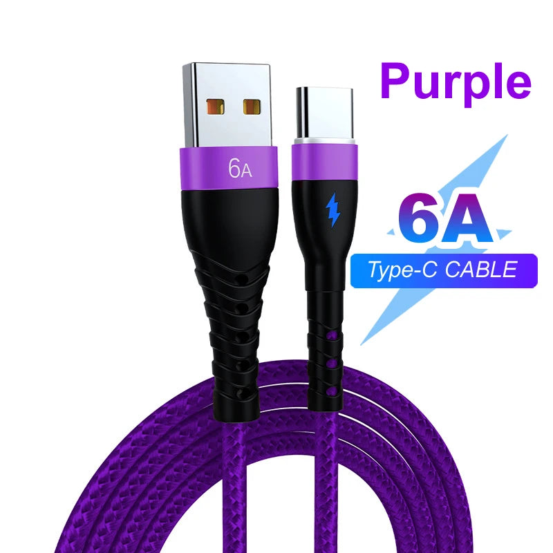66W 6A Fast Charger Type C Cable USB C 1m 2m 3m Nylon Cable For iPhone 13 12 Xiaomi Huawei Samsung iPad For iphone charger Cable