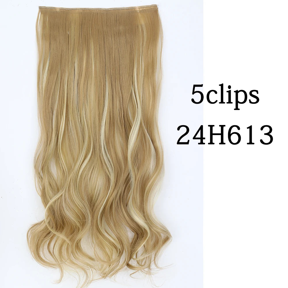 Synthetic 5 Clip In Hair Extensions Long Curly Hairstyle Hairpiece Natural Brown Black 80cm Heat Resistant  Fake Hair For Women