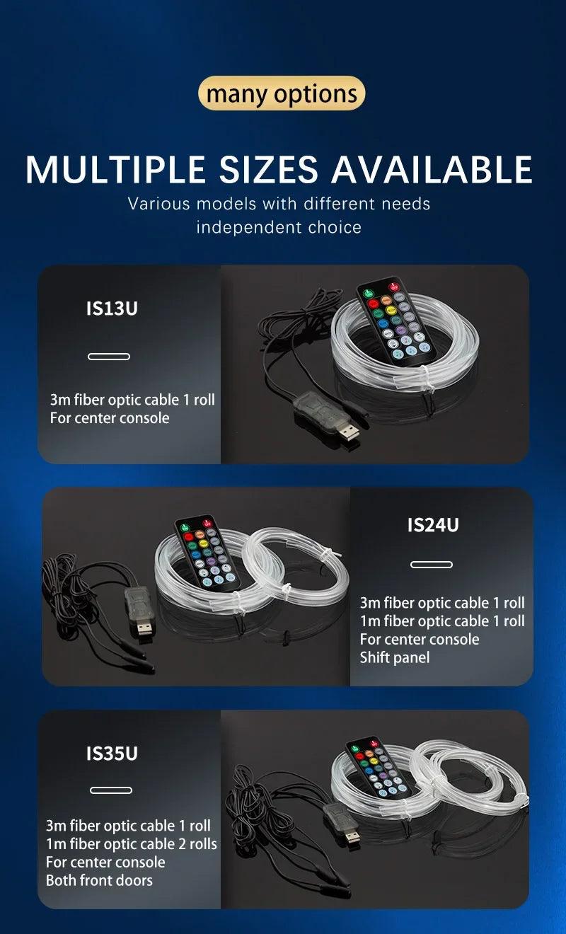 3M Car Interior Led Decorative Lamp EL Wiring Neon Strip For Auto DIY Flexible Ambient Light Party Atmosphere Diode
