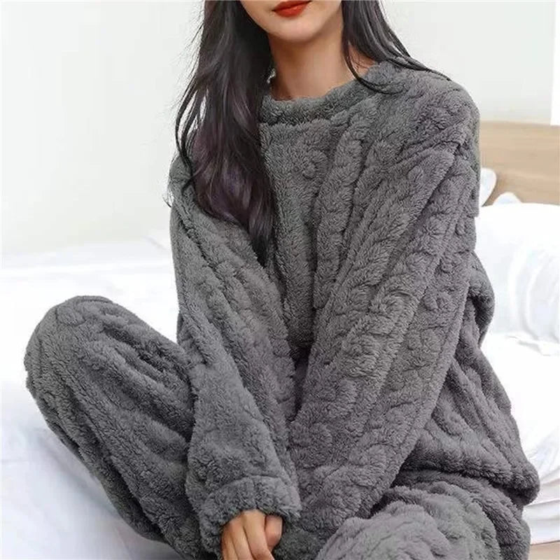 Women's Jacquard Fleece Pajama Set - Thick Plush Winter Sleepwear - photo 8