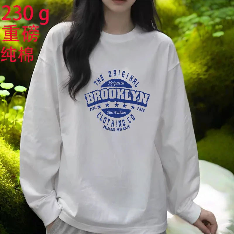 Women T shirts four seasons Woman clothing Y2k Top Sweatshirt 2026 korean Fashion Long Sleeves Tee Loose Couple Graphic T-shirt